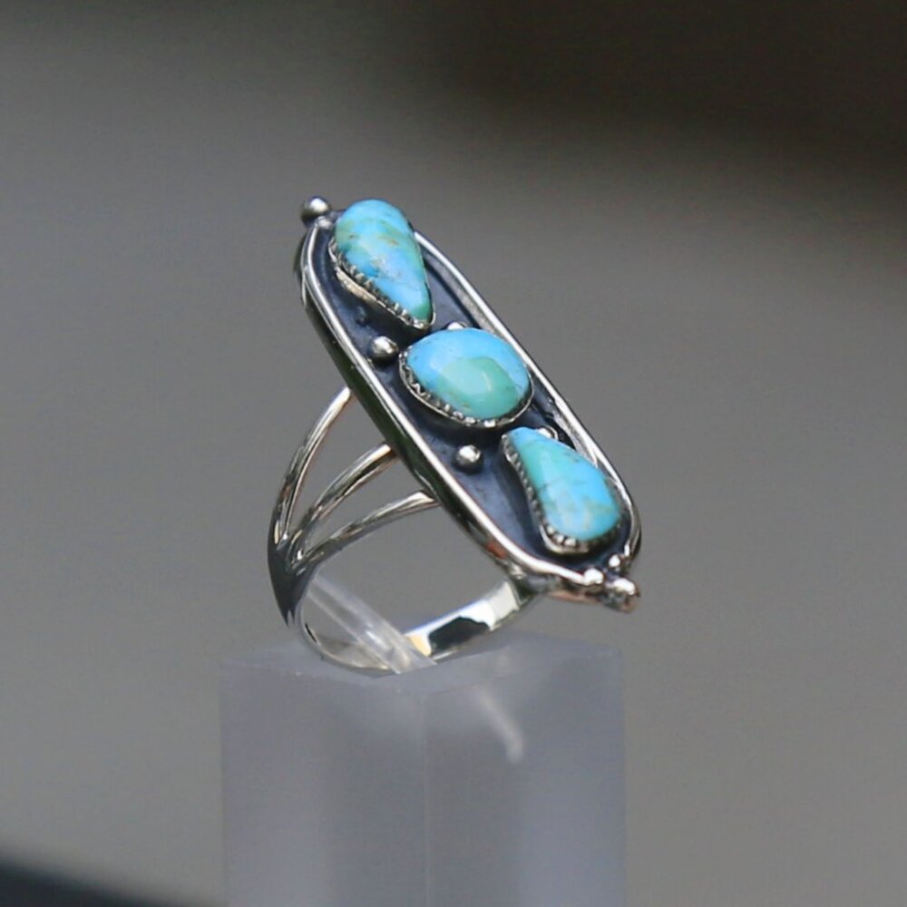 Artisan ✦ Santa Fe Style Ring ✦ Kingman Turquoise 9.00ctw 925 Southwest Size 9 - Picture 4 of 10